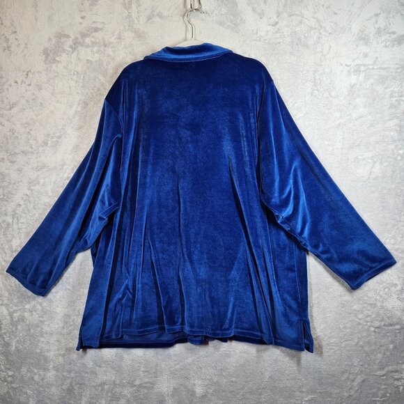 Roamans Womens 2X Blue Velour Button-Front Jacket With Collar Long Sleeves Warm - Picture 2 of 11